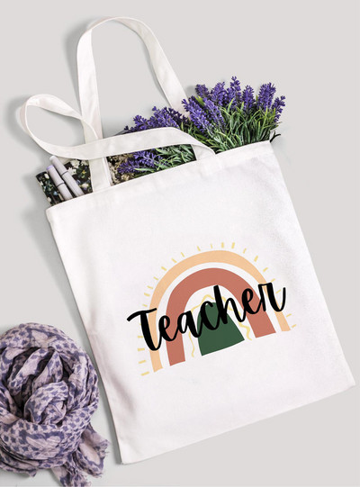 Teach Love Inspire Rainbow Ženska platnena torba za kupnju Teacher Life Višekratna ekološka torba za kupnju Torba za knjige Modni poklon