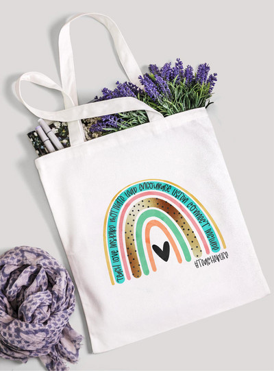 Teach Love Inspire Rainbow Ženska platnena torba za kupnju Teacher Life Višekratna ekološka torba za kupnju Torba za knjige Modni poklon