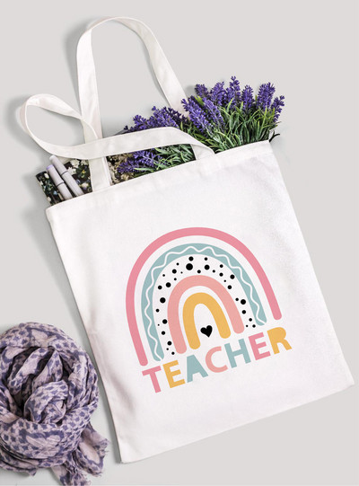 Teach Love Inspire Rainbow Ženska platnena torba za kupnju Teacher Life Višekratna ekološka torba za kupnju Torba za knjige Modni poklon