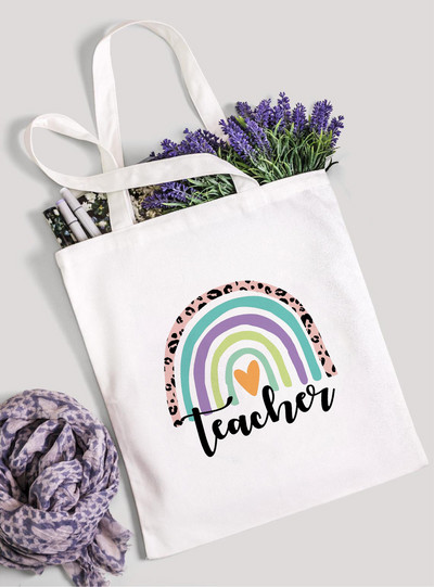 Teach Love Inspire Rainbow Ženska platnena torba za kupnju Teacher Life Višekratna ekološka torba za kupnju Torba za knjige Modni poklon