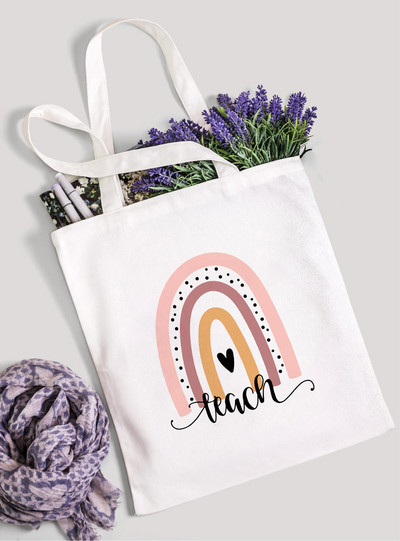 Teach Love Inspire Rainbow Ženska platnena torba za kupnju Teacher Life Višekratna ekološka torba za kupnju Torba za knjige Modni poklon
