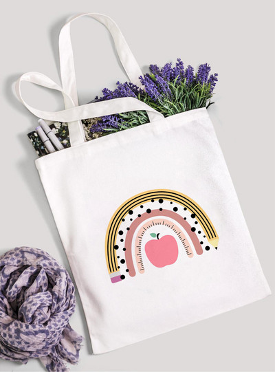 Teach Love Inspire Rainbow Ženska platnena torba za kupnju Teacher Life Višekratna ekološka torba za kupnju Torba za knjige Modni poklon