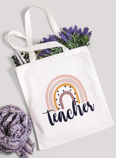 Teach Love Inspire Rainbow Ženska platnena torba za kupnju Teacher Life Višekratna ekološka torba za kupnju Torba za knjige Modni poklon