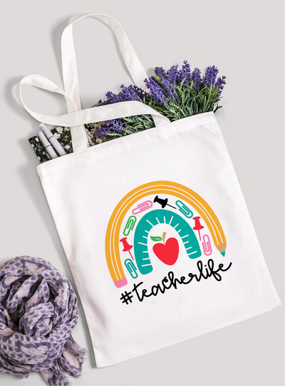 Teach Love Inspire Rainbow Ženska platnena torba za kupnju Teacher Life Višekratna ekološka torba za kupnju Torba za knjige Modni poklon