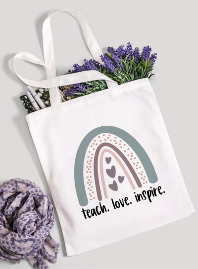 Teach Love Inspire Rainbow Ženska platnena torba za kupnju Teacher Life Višekratna ekološka torba za kupnju Torba za knjige Modni poklon
