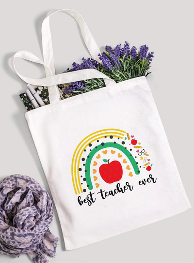 Teach Love Inspire Rainbow Ženska platnena torba za kupnju Teacher Life Višekratna ekološka torba za kupnju Torba za knjige Modni poklon