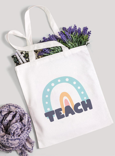 Teach Love Inspire Rainbow Ženska platnena torba za kupnju Teacher Life Višekratna ekološka torba za kupnju Torba za knjige Modni poklon