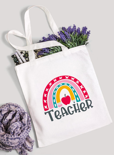 Teach Love Inspire Rainbow Ženska platnena torba za kupnju Teacher Life Višekratna ekološka torba za kupnju Torba za knjige Modni poklon
