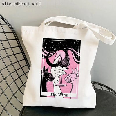 Moteriškas peties krepšys, raganavimo ir magijos Hekate rato magija Taro korta raganiškas drobinis krepšys Harajuku pirkėjo krepšys Tote Lady Bag