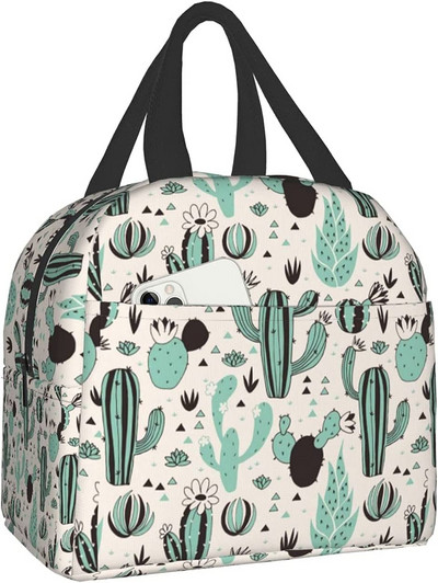 Zaļā kaktusa izolēta pusdienu soma, necaurlaidīga dzesētāja pusdienu kaste vīriešiem sievietēm, atkārtoti lietojama termiskā pusdienu soma ēdienreižu soma