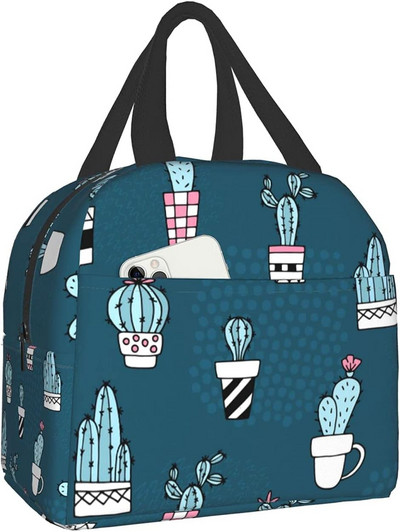 Zaļā kaktusa izolēta pusdienu soma, necaurlaidīga dzesētāja pusdienu kaste vīriešiem sievietēm, atkārtoti lietojama termiskā pusdienu soma ēdienreižu soma