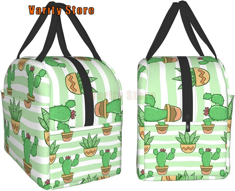 Zaļā kaktusa izolēta pusdienu soma, necaurlaidīga dzesētāja pusdienu kaste vīriešiem sievietēm, atkārtoti lietojama termiskā pusdienu soma ēdienreižu soma