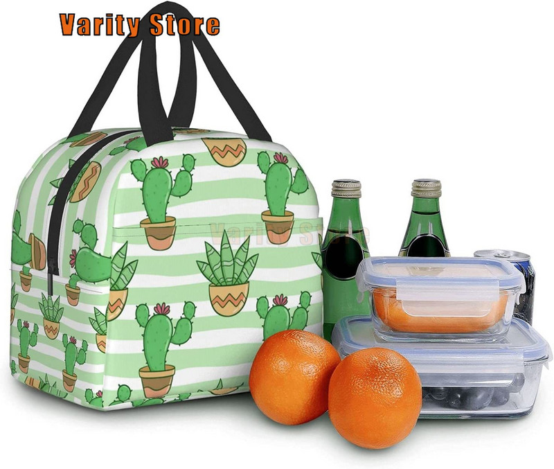 Zaļā kaktusa izolēta pusdienu soma, necaurlaidīga dzesētāja pusdienu kaste vīriešiem sievietēm, atkārtoti lietojama termiskā pusdienu soma ēdienreižu soma