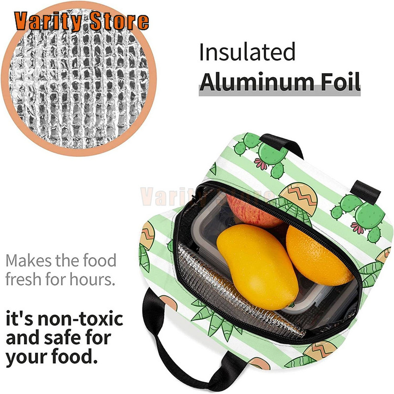 Zaļā kaktusa izolēta pusdienu soma, necaurlaidīga dzesētāja pusdienu kaste vīriešiem sievietēm, atkārtoti lietojama termiskā pusdienu soma ēdienreižu soma