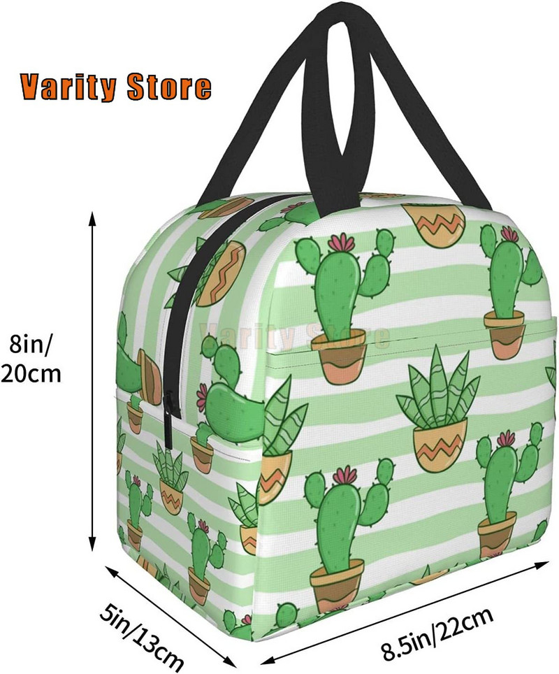 Zaļā kaktusa izolēta pusdienu soma, necaurlaidīga dzesētāja pusdienu kaste vīriešiem sievietēm, atkārtoti lietojama termiskā pusdienu soma ēdienreižu soma