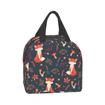 Cute Foxes Lunch Bag Insulated Lunch Box Freezable Tote Bag Storage Bag Forest Plants Θέμα Κατάλληλο για ενήλικες Παιδική νοσοκόμα