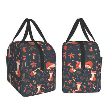 Cute Foxes Lunch Bag Insulated Lunch Box Freezable Tote Bag Storage Bag Forest Plants Θέμα Κατάλληλο για ενήλικες Παιδική νοσοκόμα