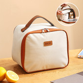 Bēšs kvadrātveida termiski izolēta pusdienu kastes soma Pārnēsājama ceļojumu piknika dzesētāja pārtikas uzglabāšanas tvertne Bento siltā soma sievietēm bērniem