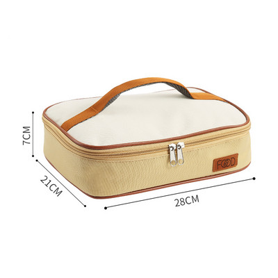 Bēšs kvadrātveida termiski izolēta pusdienu kastes soma Pārnēsājama ceļojumu piknika dzesētāja pārtikas uzglabāšanas tvertne Bento siltā soma sievietēm bērniem