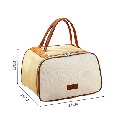 Bēšs kvadrātveida termiski izolēta pusdienu kastes soma Pārnēsājama ceļojumu piknika dzesētāja pārtikas uzglabāšanas tvertne Bento siltā soma sievietēm bērniem