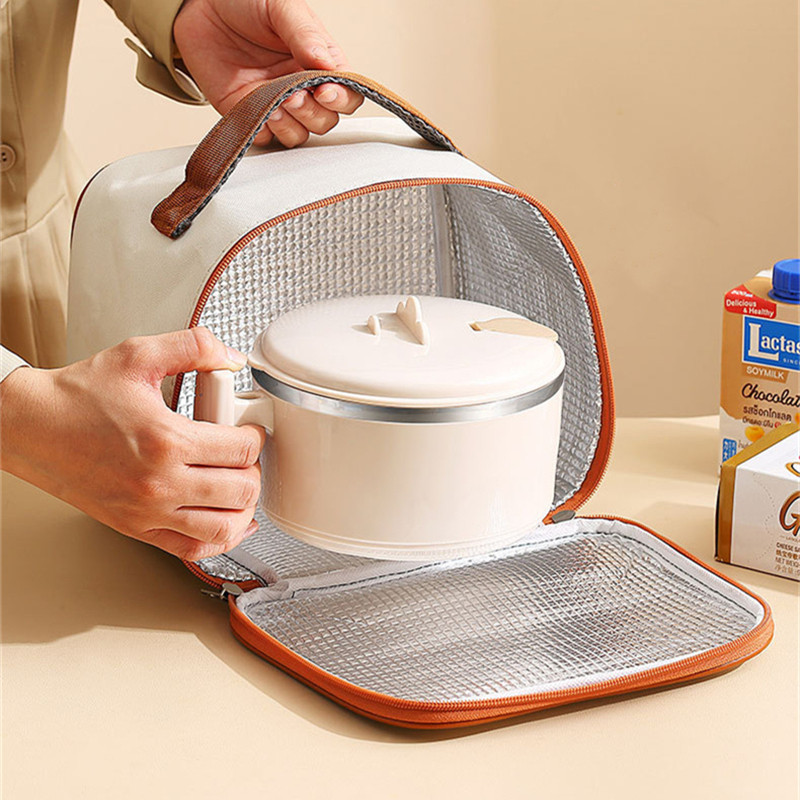 Bēšs kvadrātveida termiski izolēta pusdienu kastes soma Pārnēsājama ceļojumu piknika dzesētāja pārtikas uzglabāšanas tvertne Bento siltā soma sievietēm bērniem