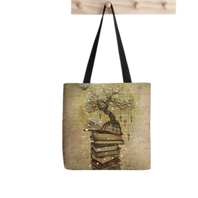 2021. gada pircēju bibliotēkas iepirkumu soma, apdrukāta soma, sieviešu Harajuku pircēja rokassomiņa, meitene plecu iepirkumu soma.