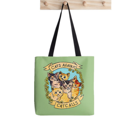 Shopper Cats Cats Against Cat Calls Printed Tote Bag žene Harajuku shopper torbica djevojka Torba za kupovinu na rame Ženska platnena torba
