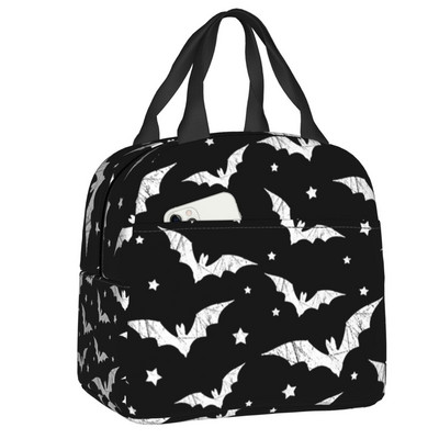 Distressed Bats mintás szigetelt ebédtáskák nőknek Halloween Goth Okkult Boszorkány Hordozható hűtő Thermal Bento Box ebédtáska