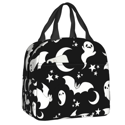 Izolované obedové tašky s vzorom netopierov pre ženy, Halloween, goth, okultná čarodejnica, prenosná chladiaca termálna obedová taška Bento Box