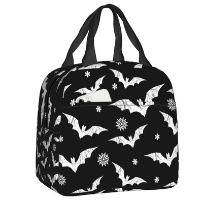 Izolované obedové tašky s vzorom netopierov pre ženy, Halloween, goth, okultná čarodejnica, prenosná chladiaca termálna obedová taška Bento Box
