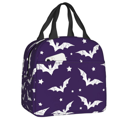 Izolované obedové tašky s vzorom netopierov pre ženy, Halloween, goth, okultná čarodejnica, prenosná chladiaca termálna obedová taška Bento Box