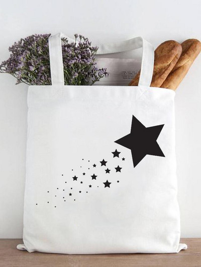 Ženska modna zvijezda Geometrijski slatki ispis iz 90-ih Ležerne kupovne torbe za kupnju Ženska platnena velika torba na ramena za djevojčice