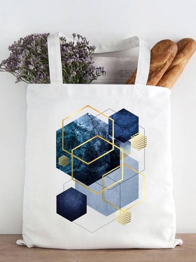 Ženska modna zvijezda Geometrijski slatki ispis iz 90-ih Ležerne kupovne torbe za kupnju Ženska platnena velika torba na ramena za djevojčice