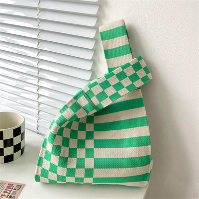 Pletena torba na rame s ružičastim prugama Ručno pletena ljubavna torbica za korejske žene Ležerna mini torba s čvorovima Studentska torba za višekratnu upotrebu