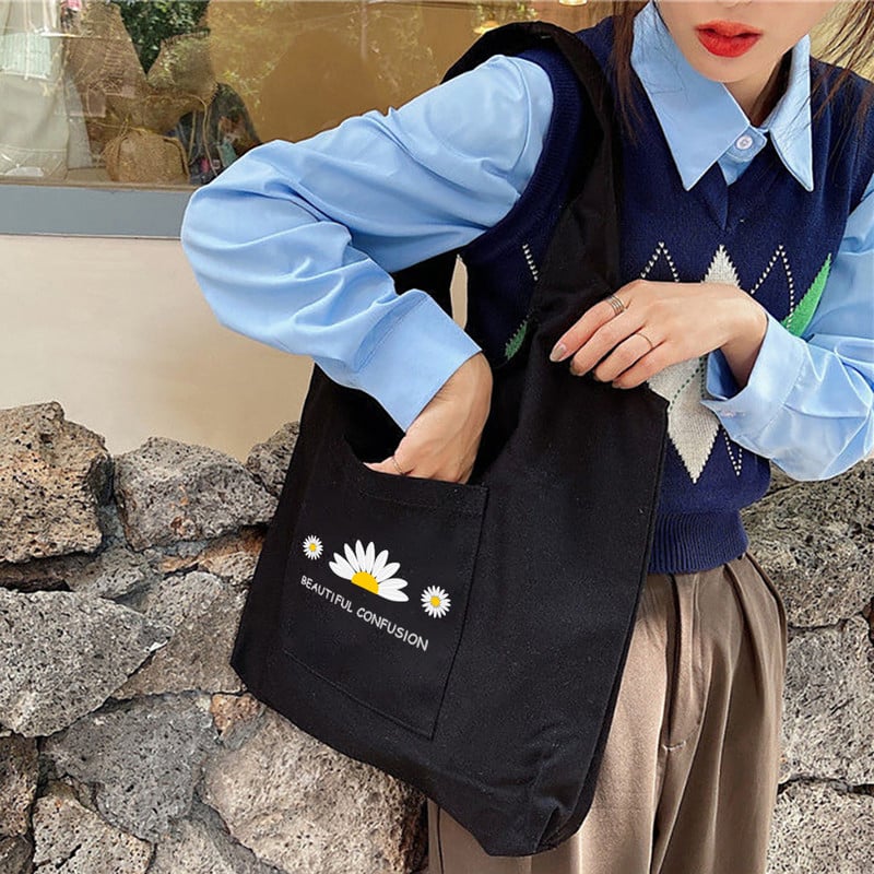 Platnena torba Ženske torbe za kupovinu Putnička torba Peaceminusone Daisy Series Trgovina namirnicama Ručne torbe od čistog pamuka Školske torbe za žene