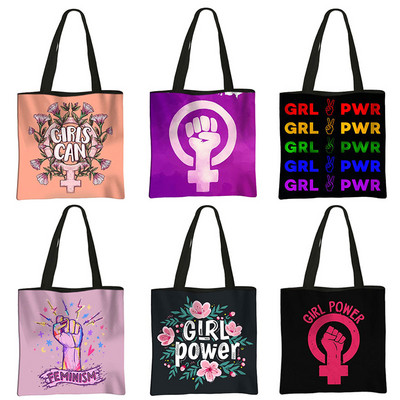 Τσάντα αγορών Fenimism Girl Power Feminist Γυναικείες τσάντες ώμου για ταξίδια Grl Pwr Τσάντα επαναχρησιμοποιήσιμης Sandy Beach Tote Τσάντες Δώρο