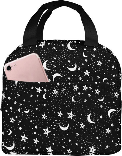 Stars moon crna torba za ručak Izolirana torbica za hlađenje Mala kutija za ručak za višekratnu upotrebu Zamrzavanje estetski slatka Stars moon Vodootporna