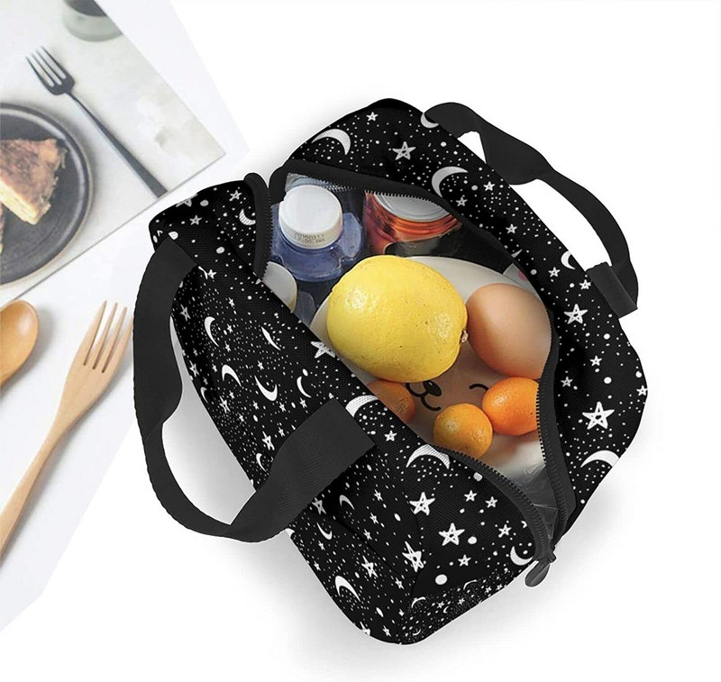 Stars moon crna torba za ručak Izolirana torbica za hlađenje Mala kutija za ručak za višekratnu upotrebu Zamrzavanje estetski slatka Stars moon Vodootporna