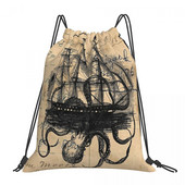 Kraken Attacking Ship On Ledger Drawstring Torbe Ruksaci Školska torba Kawaii torba Mali ruksak Ruksak Torba za pohranu