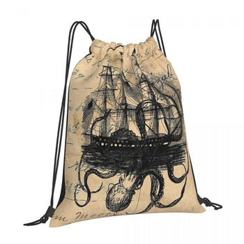 Kraken Attacking Ship On Ledger Drawstring Bags Backpacks School Bag Bag Kawaii Bag Μικρό σακίδιο πλάτης Τσάντα αποθήκευσης