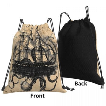 Kraken Attacking Ship On Ledger Drawstring Bags Backpacks School Bag Bag Kawaii Bag Μικρό σακίδιο πλάτης Τσάντα αποθήκευσης