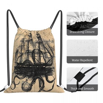 Kraken Attacking Ship On Ledger Drawstring Bags Backpacks School Bag Bag Kawaii Bag Μικρό σακίδιο πλάτης Τσάντα αποθήκευσης