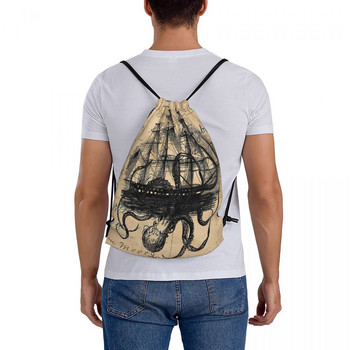 Kraken Attacking Ship On Ledger Drawstring Bags Backpacks School Bag Bag Kawaii Bag Μικρό σακίδιο πλάτης Τσάντα αποθήκευσης