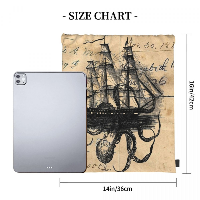 Kraken Attacking Ship On Ledger Drawstring Torbe Ruksaci Školska torba Kawaii torba Mali ruksak Ruksak Torba za pohranu