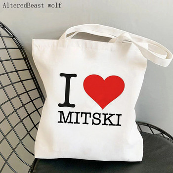 Γυναικεία τσάντα αγορών Mitski red Heart Printed Kawaii τσάντα Harajuku Shopping Canvas Shopper Τσάντα για κορίτσι Τσάντα Tote Shoulder Lady Bag