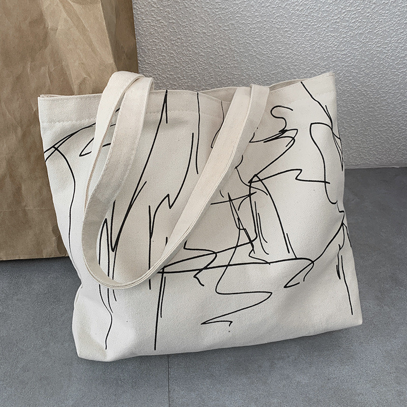 Geantă de umăr simplă pliabilă Genți de cumpărături ecologice din pânză reutilizabile Geantă tote de capacitate mare pentru femei Geantă de mână cu design linie