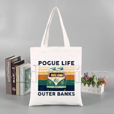 Pogue Life Outer Banks Εκτύπωση επαναχρησιμοποιούμενης τσάντα αγορών Γυναικείες τσάντες καμβά τσάντες τσάντες εκτύπωσης Eco bag Τσάντες ώμου Shopper Cartoon