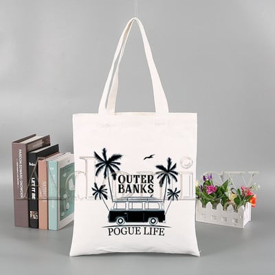 Pogue Life Outer Banks Εκτύπωση επαναχρησιμοποιούμενης τσάντα αγορών Γυναικείες τσάντες καμβά τσάντες τσάντες εκτύπωσης Eco bag Τσάντες ώμου Shopper Cartoon