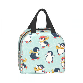 Penguins Skating Print Box Lunch Box Χαριτωμένα ζωικά μονωμένα κουτιά μεσημεριανού γεύματος Αδιάβροχη τσάντα γεύματος επαναχρησιμοποιήσιμη τσάντα γεύματος για πικ-νικ γραφείου