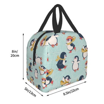 Penguins Skating Print Box Lunch Box Χαριτωμένα ζωικά μονωμένα κουτιά μεσημεριανού γεύματος Αδιάβροχη τσάντα γεύματος επαναχρησιμοποιήσιμη τσάντα γεύματος για πικ-νικ γραφείου